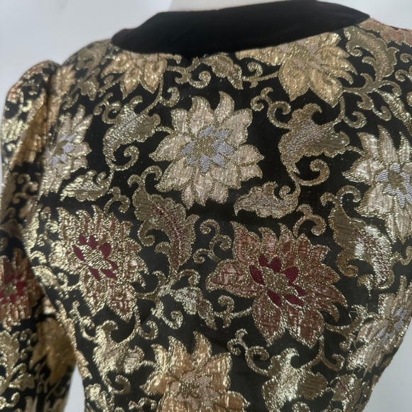 VTG JESSICA McCLINTOCK Velvet Brocade Party Dress Puff Black Gold Ball Gown 10 - Picture 7 of 16